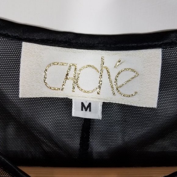 Cache Black Floral Mesh Button Front Top Medium - Picture 8 of 8